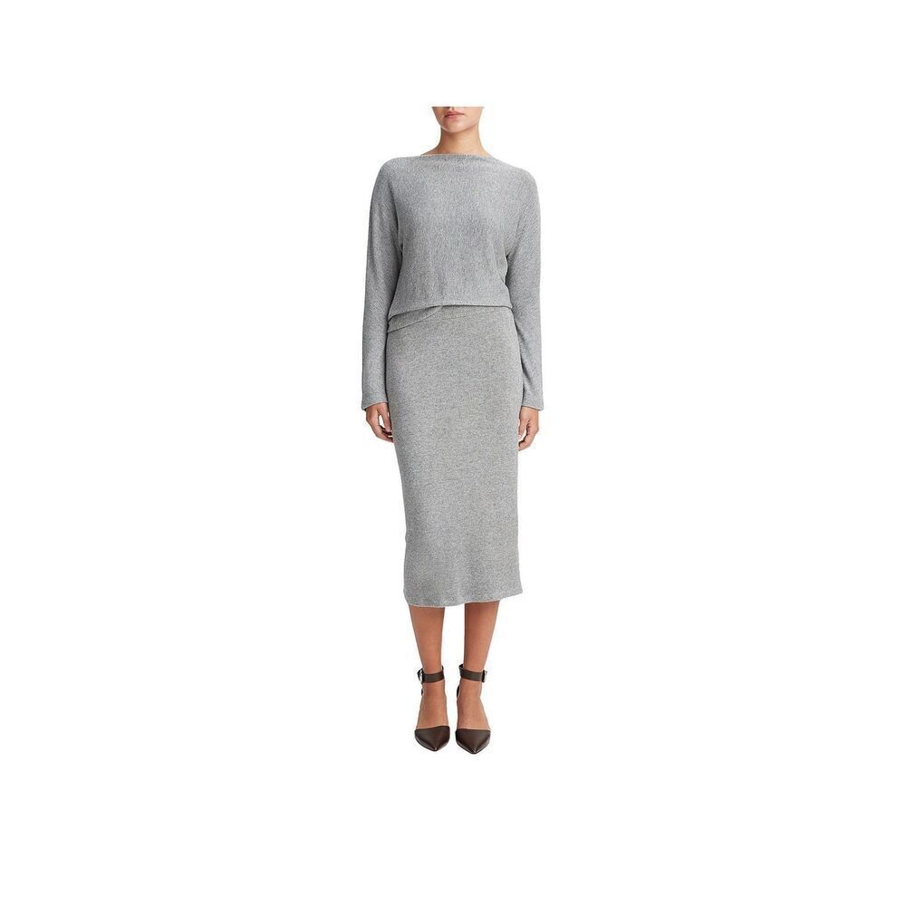New Vince Cozy Fitted Slip Midi  Skirt in Gray Size XL